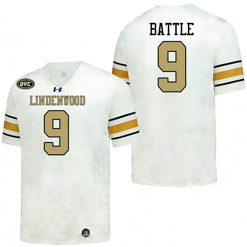 Lindenwood Lions #9 Pops Battle College Football Jerseys,Uniforms-White